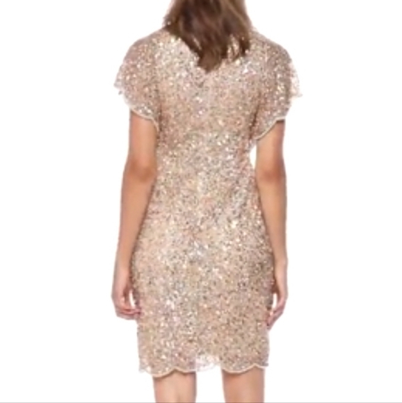 EUC Women's Adrianna Papell Flutter Sleeve Sequin/Beaded Dress - Picture 3 of 12